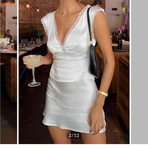 Commense White Lace Trim Silk Set Size L